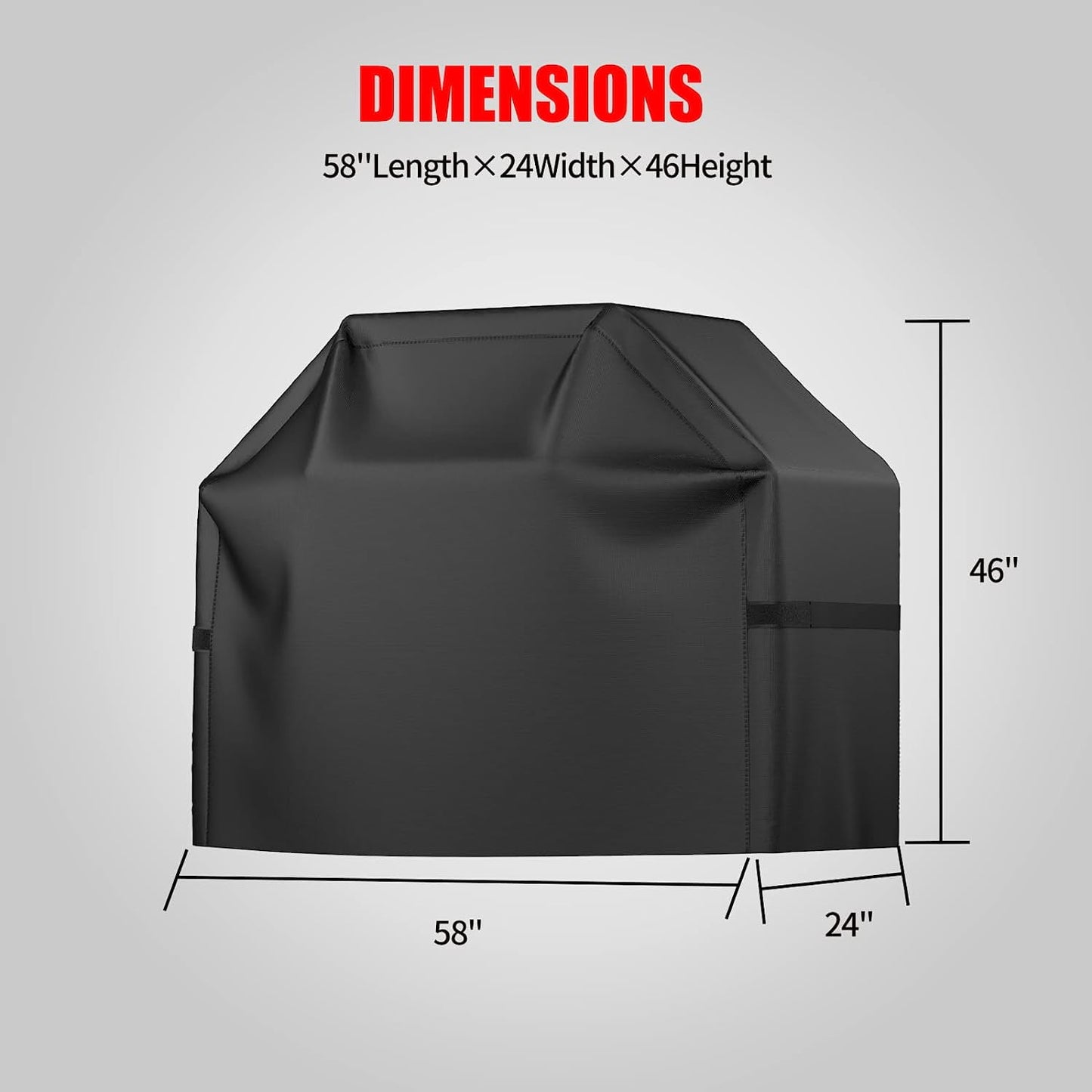 Grill Cover for Outdoor Grill,BBQ Grill Cover,Waterproof,Weather Resistant,Rip-Proof,Anti-UV,Fade Resistant,with Adjustable Velcro Strap,Gas Grill Cover for Weber,Char Broil,Nexgrill Grills,58"